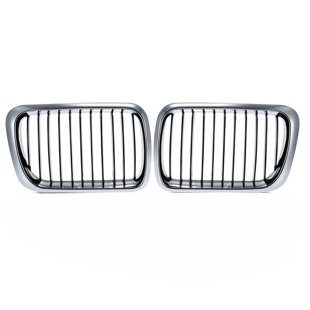 TREGOO Kühlergrill für Autos Kompatibel Mit 3er E36 M3 1997 1998 1999 Auto Oberer Vorderer Mittlerer Nierenförmiger Einzellamellengrill Halbchrom-Frontgrill von TREGOO