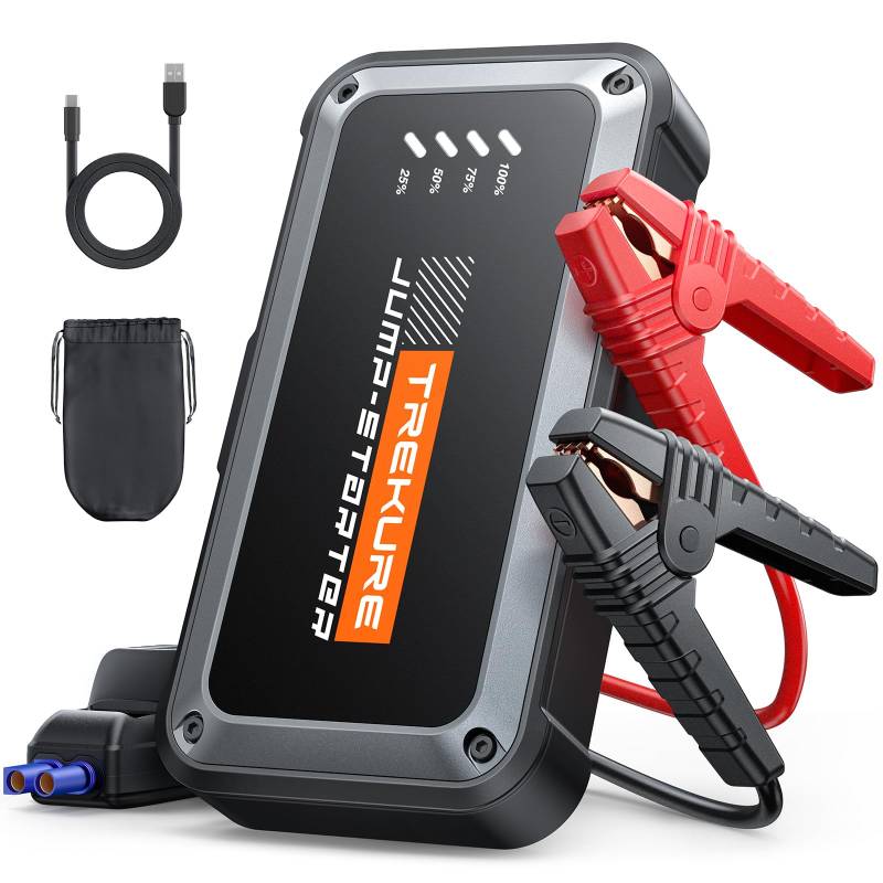 TREKURE 3000A Starthilfe Powerbank für Pkw (Bis Zu 9,0L Benzin Oder 8,5L Diesel) Kompakt Auto Starthilfe mit LED Taschenlampe und Notstart von TREKURE