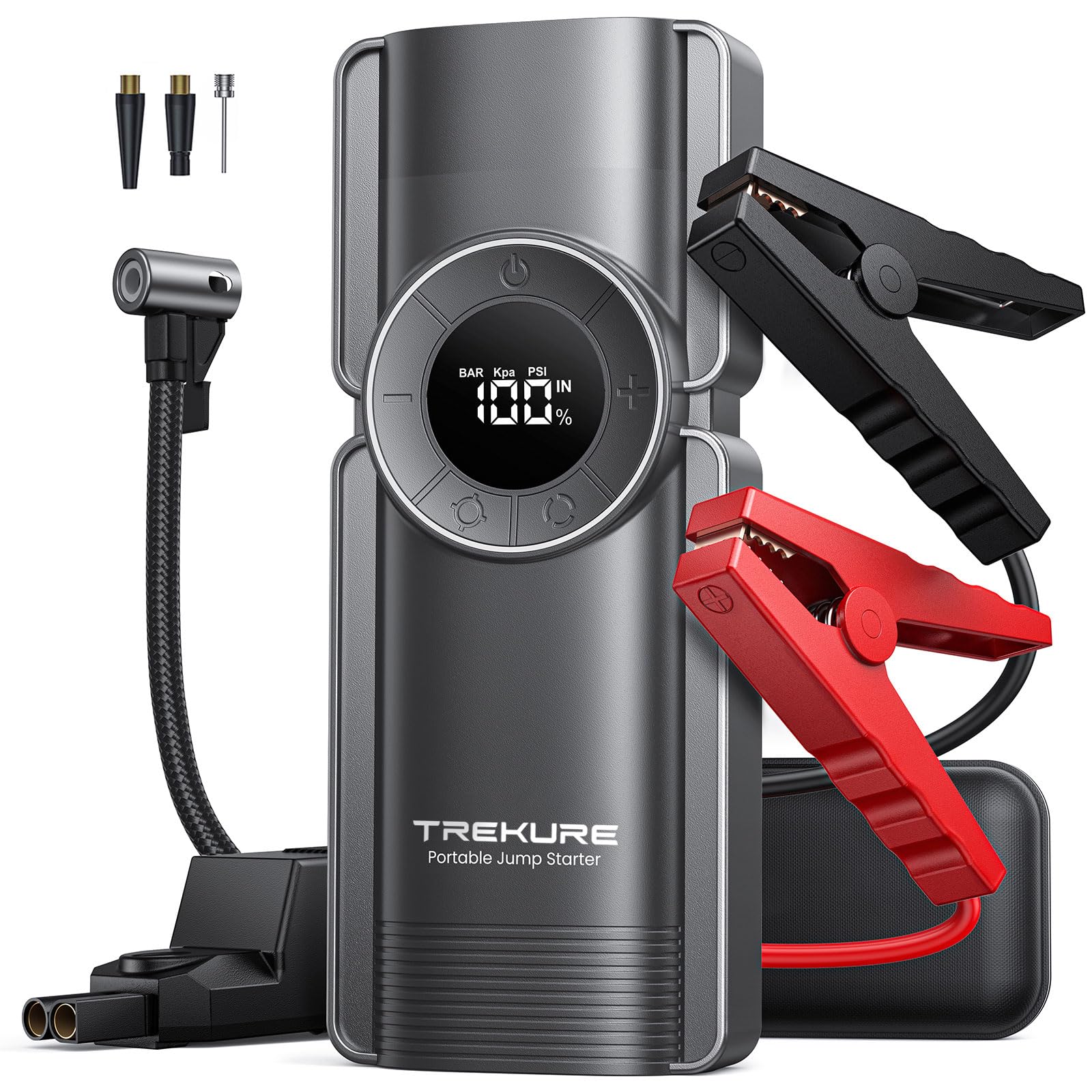 TREKURE Starthilfe Powerbank mit Kompressor, 150PSI 3000A Auto Starthilfe Powerbank für 8.5L Benzin und 8.0L Dieselmotor, 12V Booster Auto Starthilfe mit LED-Licht von TREKURE