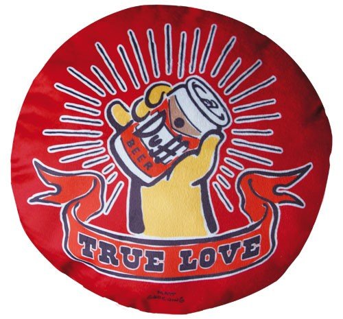 The Simpsons Duff Beer Kissen True Love rundes Duff Bier Kuschelkissen aus Velours von TREND IMPORT