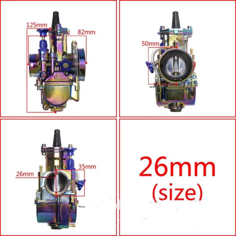 Farbenfroher Universal-Vergaser PWK 24 26 28 30 32 34 mm, kompatibel mit PWK Power Jet für 2- und 4-Takt-Motoren(PWK26MM) von TREUQM