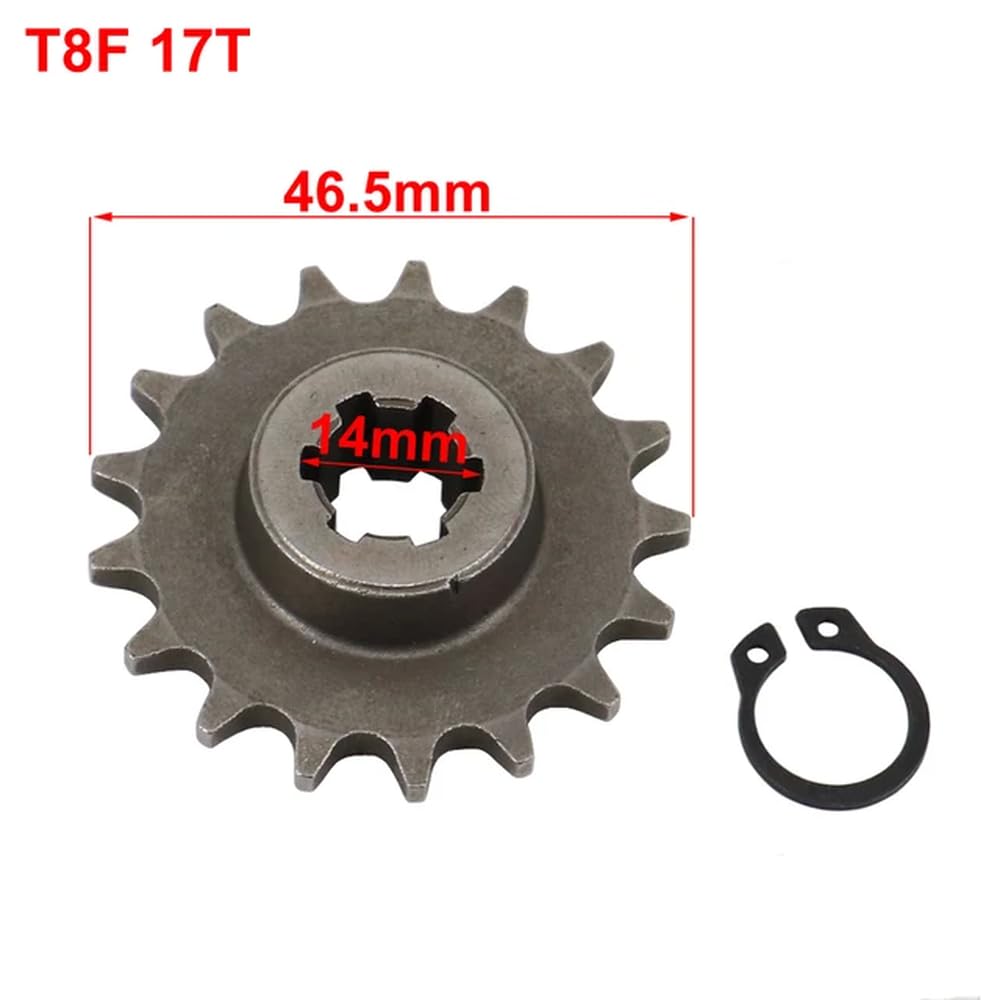 T8F Vorderes Kupplungsgetriebe Ritzel Kettenrad 11T 14T 17T 20T Für 47cc 49cc 2-Takt ATV Quad Dirt Pocket Motor Bikes Kompatibles Kettenrad(T8F 17T) von TREUQM