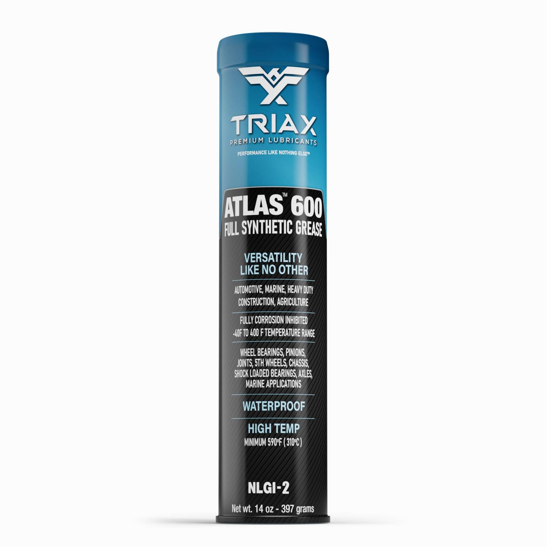 TRIAX Atlas 600 Blau Vollsynthetisches Fett, Hochtemperatur -40°C bis + 232°C, NLGI-2, Wälzlager/Radlager, Langzeit Fett, Wasserdicht/Marine, Höhe Haftung, Hochleistungs Fett (1 Kartusche) von TRIAX