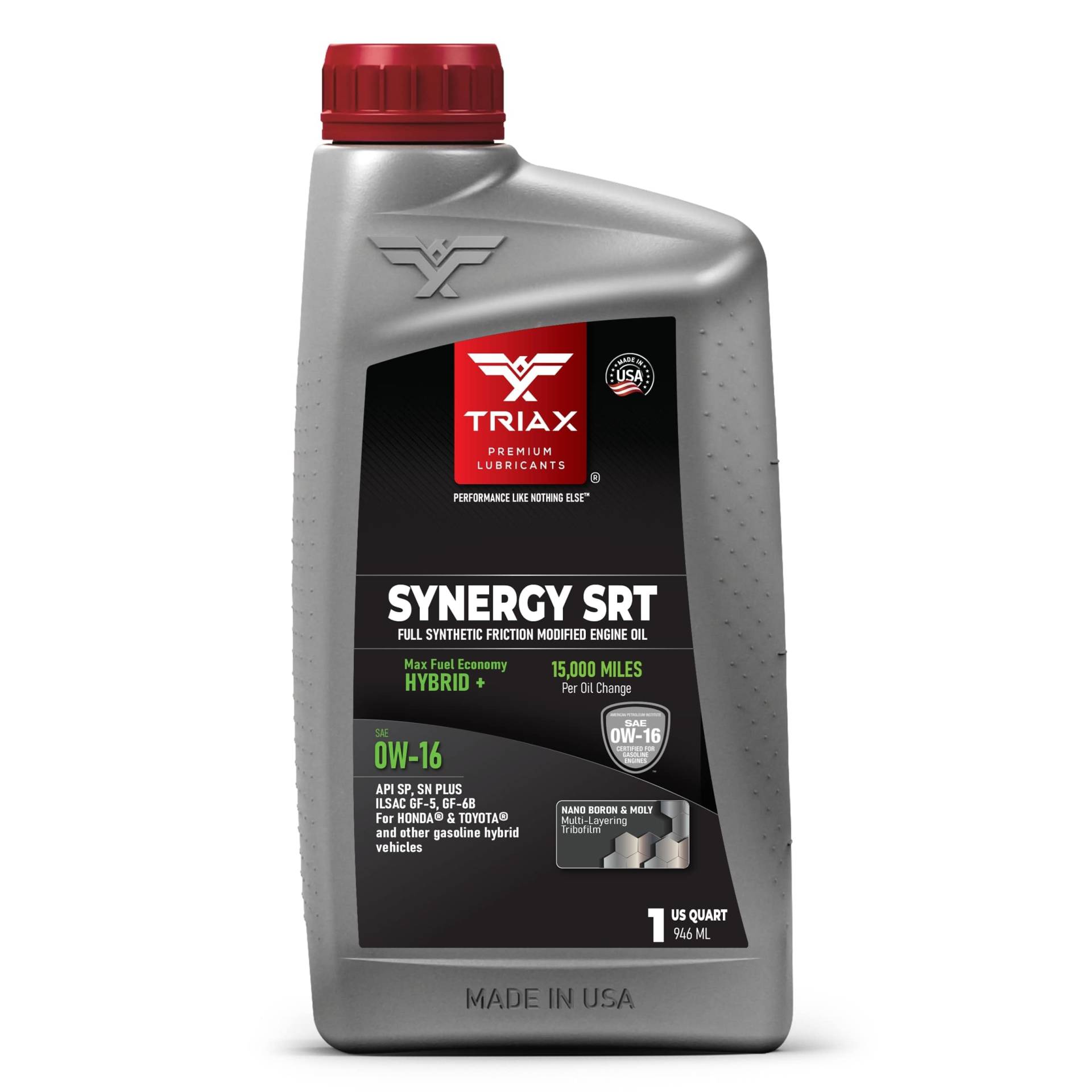 TRIAX Synergy SRT 0W-16 Synthetisches PAO/Ester-Motorenöl für Hybridfahrzeuge, Reibung modifiziert und verstärkt, lange Ölwechselintervalle (1 Quart) von TRIAX