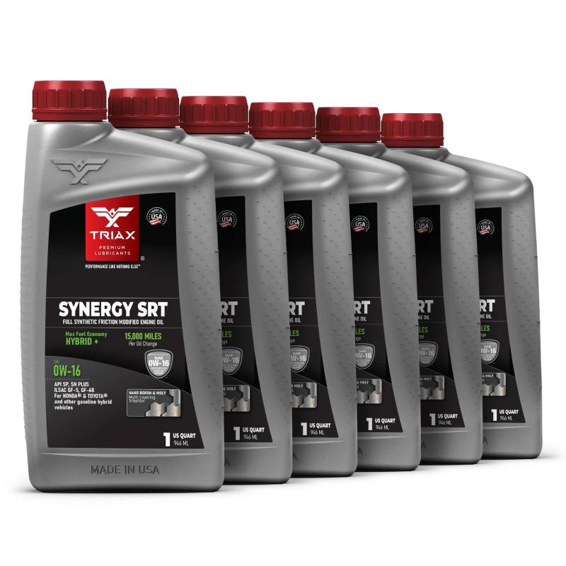 TRIAX Synergy SRT 0W-16 Synthetisches PAO/Ester-Motorenöl für Hybridfahrzeuge, Reibung modifiziert und verstärkt, lange Ölwechselintervalle (6 * 1 Quart) von TRIAX