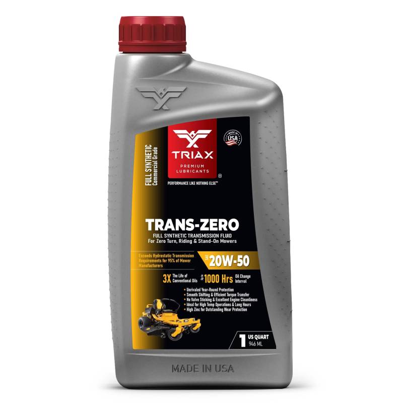 TRIAX TRANS ZERO 20W-50 Vollsynthetisches hydrostatisches Getriebeöl für Mäher mit Null-wenderadius/Null-Wendekreis-Mäher (1 quart) von TRIAX