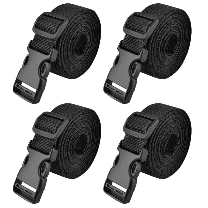 TRIWONDER 25mm Schwarz Nylon Gurtband mit Verstellbare Schnallen, 4 Stück (Schwarz - 1.5m) von TRIWONDER