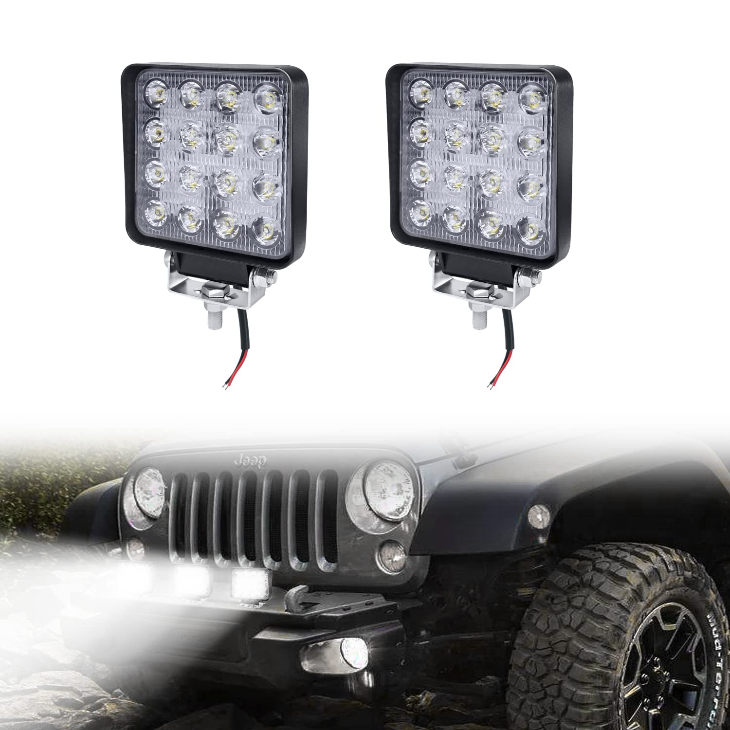 TRMLBE Led Arbeitsscheinwerfer 12V Quadrat LED Zusatzscheinwerfer 2x 48W Scheinwerfer IP67 Wasserdicht Reflektor Flutlicht Offroad Rückfahrscheinwerfer für SUV, UTV, ATV, Traktor - 2 Stück von TRMLBE