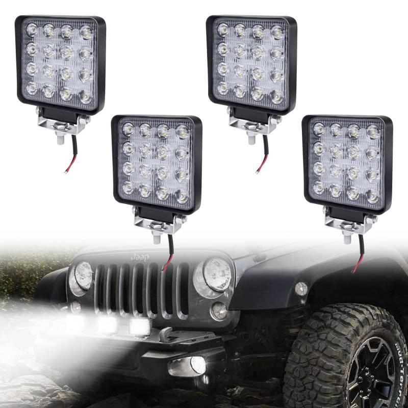 TRMLBE Led Arbeitsscheinwerfer 12V Quadrat LED Zusatzscheinwerfer 4x 48W Scheinwerfer IP67 Wasserdicht Reflektor Flutlicht Offroad Rückfahrscheinwerfer für SUV, UTV, ATV, Traktor - 4 Stück von TRMLBE