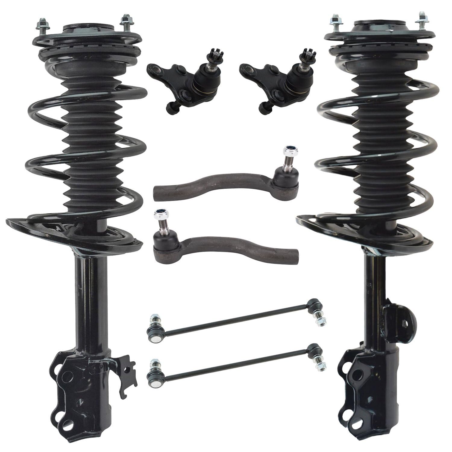 TRQ Vorderlenkung & Aufhängungs-Set, Kugelgelenk, komplette Strebe und Schraubenfeder, Lenkstange, Stabilisator, Spurstange, kompatibel mit Toyota RAV4 2006–2012 von TRQ