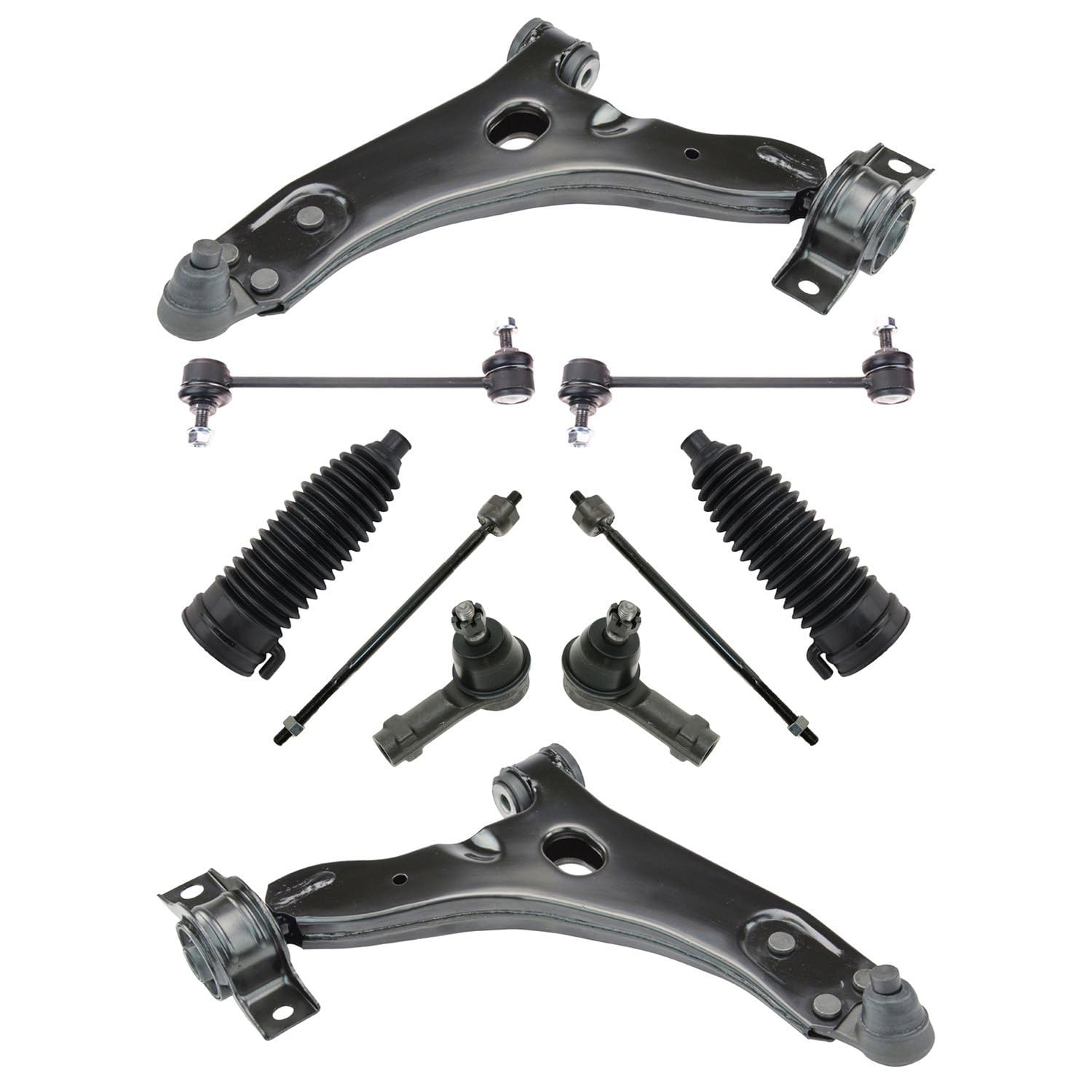 TRQ Vorderlenkung & Aufhängungssatz Querlenker mit Kugelgelenk Lenkstange & Ritzel Balg Sway Bar Stabilisator Link Spurstange Kompatibel mit Ford Focus 2006–2007 von TRQ