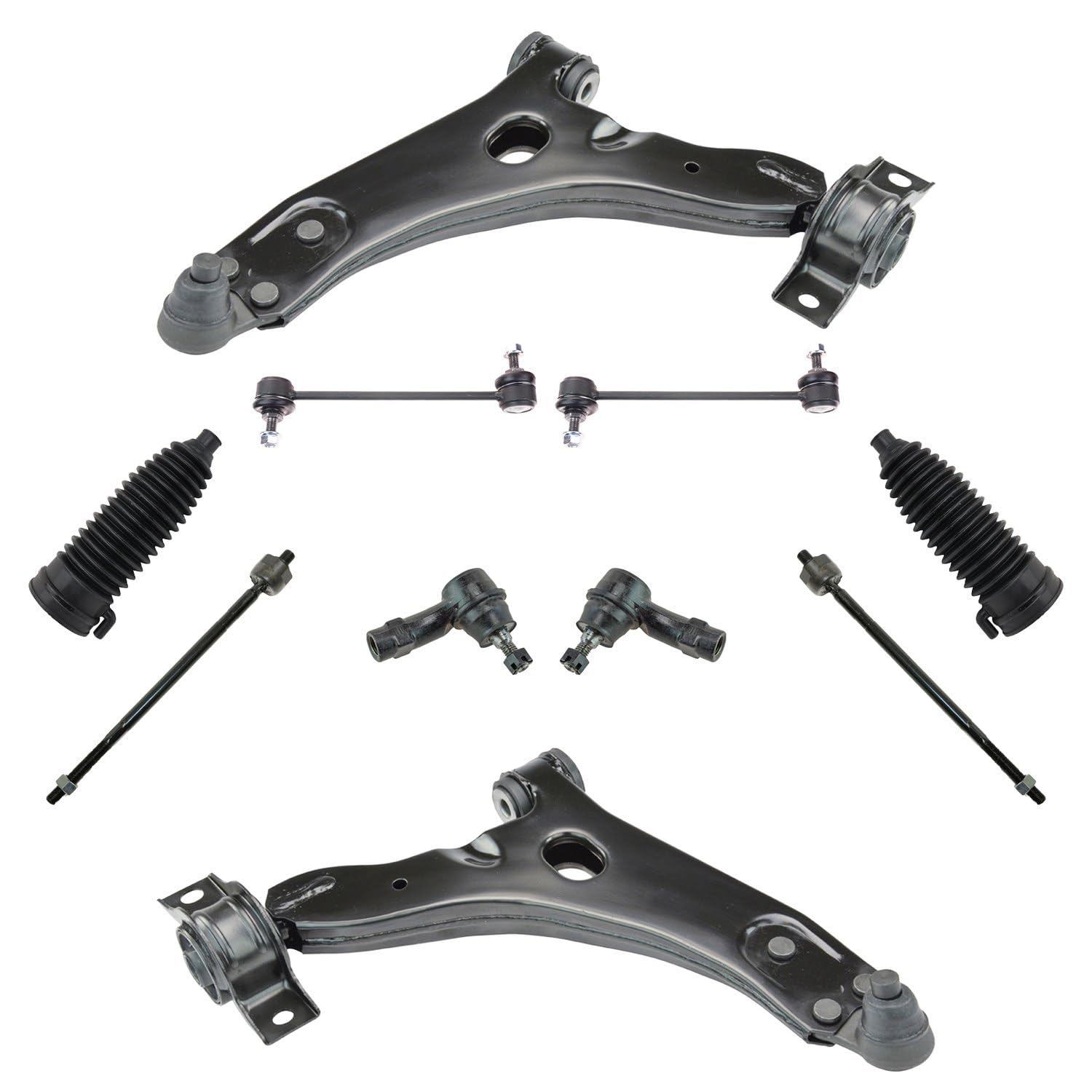 TRQ Vorderlenkung & Aufhängungssatz Querlenker mit Kugelgelenk Lenkstange & Ritzel Balg Sway Bar Stabilisator Link Spurstange Kompatibel mit Ford Focus 2008 von TRQ