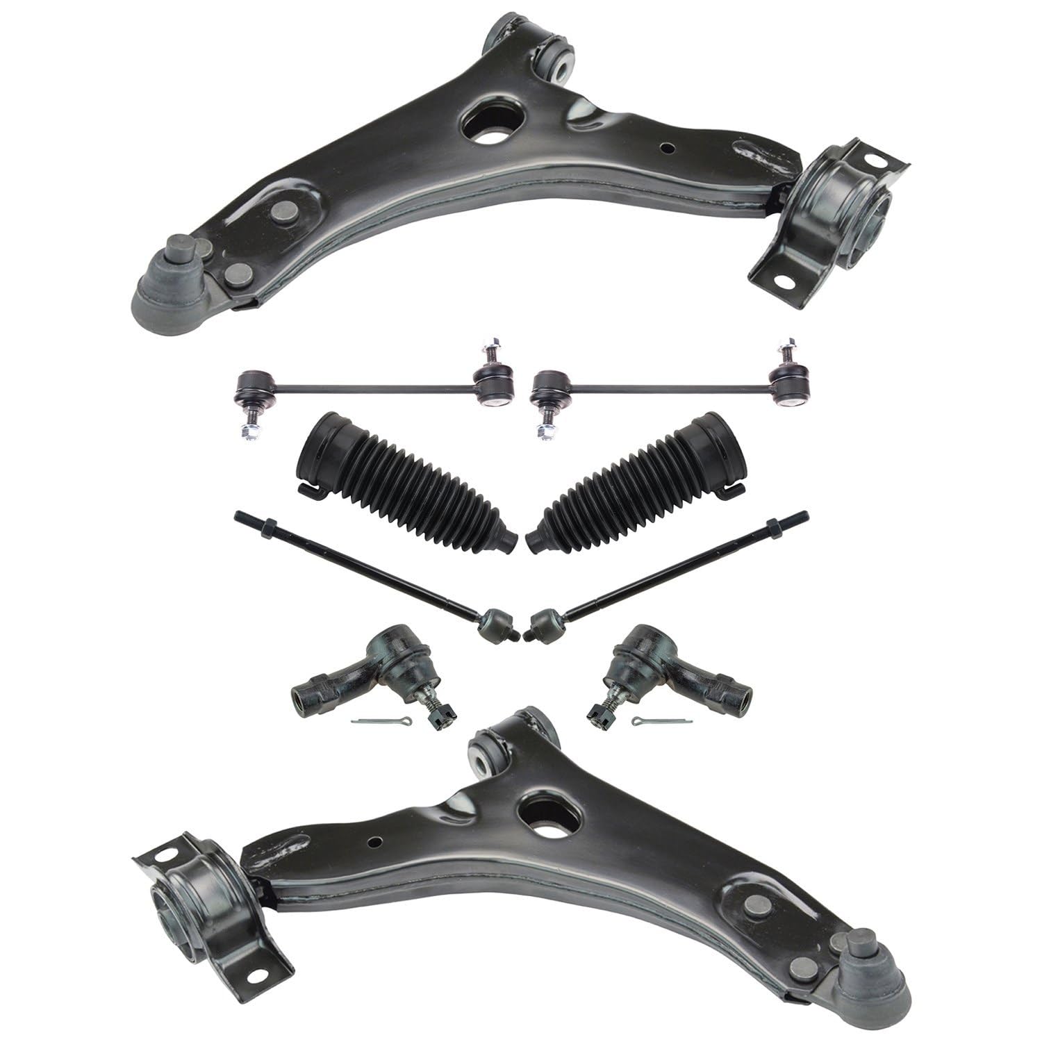 TRQ Vorderlenkung & Aufhängungssatz Querlenker mit Kugelgelenk Lenkstange & Ritzel Balg Sway Bar Stabilisator Link Spurstange Kompatibel mit Ford Focus 2009–2010 von TRQ