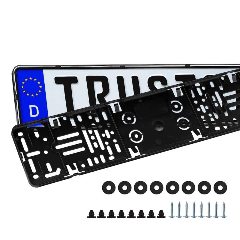 TRUSTCAR Kennzeichenhalter rahmenlos 2er Pack- universale Nummernschildhalterung fürs Auto - kompatibel mit jedem EU-zulässigen Nummernschild - inkl. Montagezubehör - 520 mm x 110 mm - Schwarz von TRUSTCAR