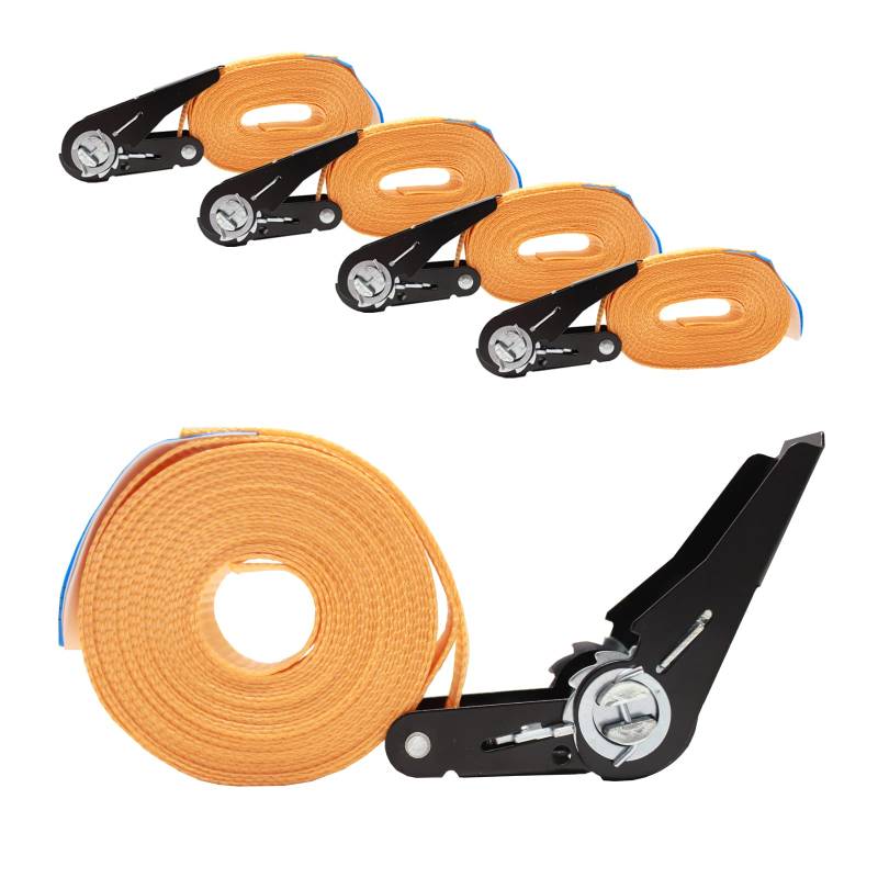 4X TRUTZHOLM Spanngurt mit Ratsche Zurrgurt 6m einteilig 800kg 0,8t orange von TRUTZHOLM