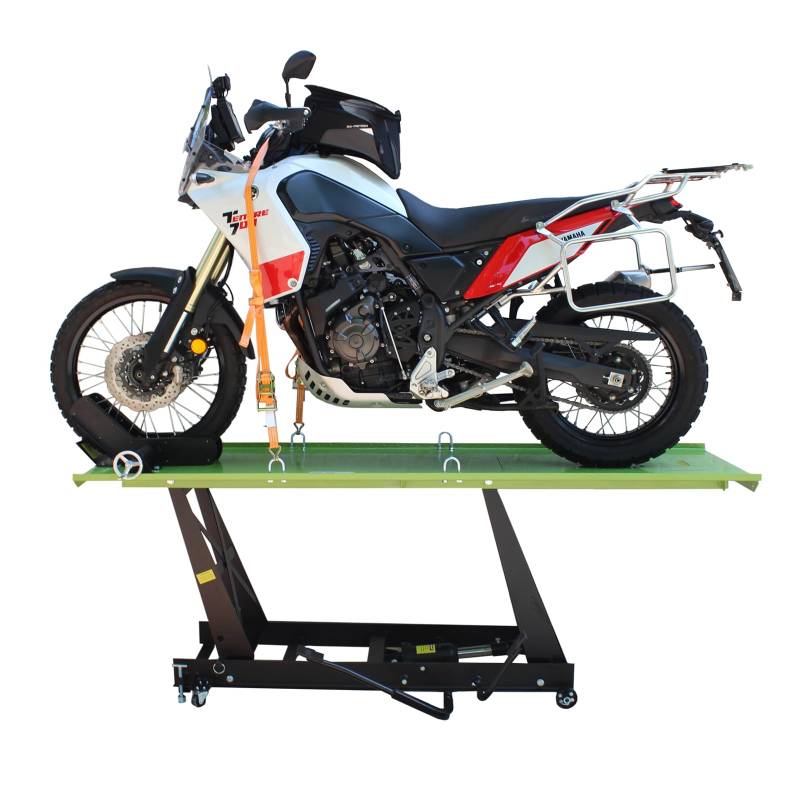 TRUTZHOLM Motorradhebebühne XXL-Breite 67,5 cm hydraulisch Montagebühne Heber 450kg Schwarz/Grün von TRUTZHOLM