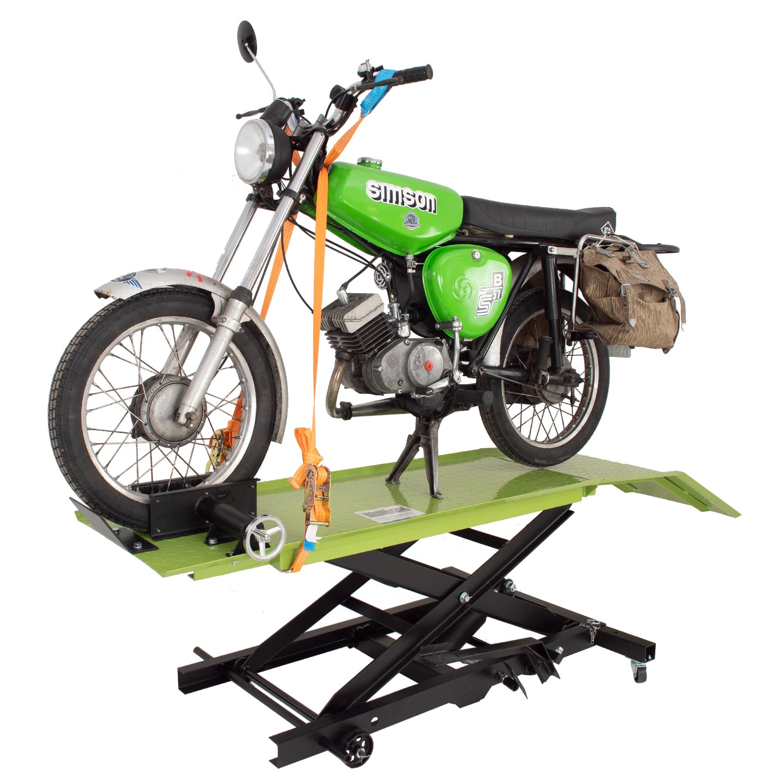 TRUTZHOLM Motorradhebebühne hydraulisch 360 kg Breite 47 cm kleine Montagebühne Heber Motoradlift Scherenheber Hubständer Motorrad Hebebühne für kleine Motorräder und Mopeds in schwarz/grün von TRUTZHOLM