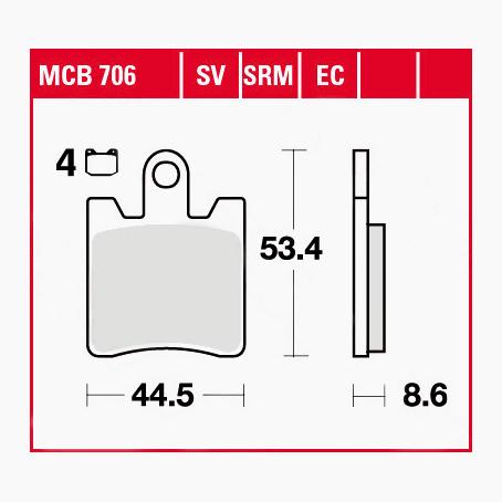 TRW Lucas Bremsbeläge Sintermetall MCB706SRT 44,5x53,4x8,6mm von TRW Lucas