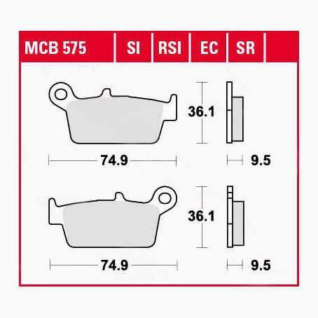 TRW Lucas Bremsbeläge Sintermetall Scooter MCB575SR 74,9x36,1x9,5mm von TRW Lucas