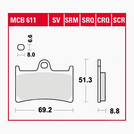 TRW Lucas Bremsbeläge Sintermetall Scooter MCB611SRM 69,2x51,3x8,8mm von TRW Lucas