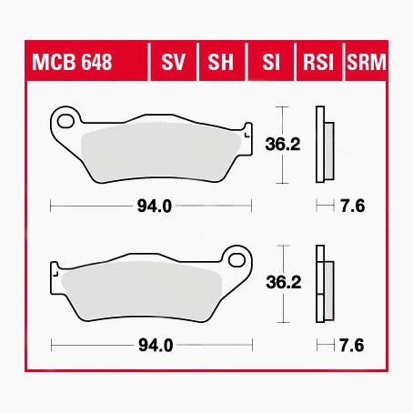 TRW Lucas Bremsbeläge Sintermetall Scooter MCB648SRM 94x36,2x7,6mm von TRW Lucas