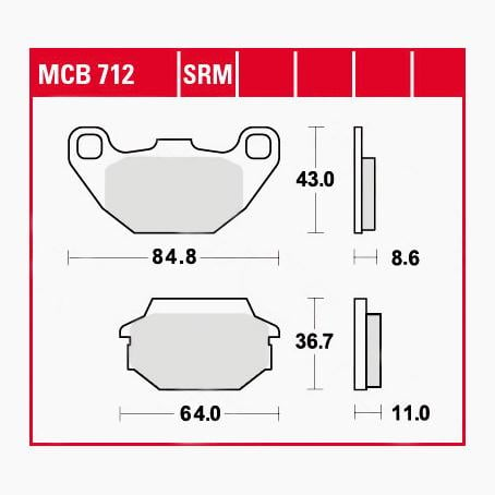 TRW Lucas Bremsbeläge Sintermetall Scooter MCB712SRM 84,8/64x43/36,7x8 von TRW Lucas