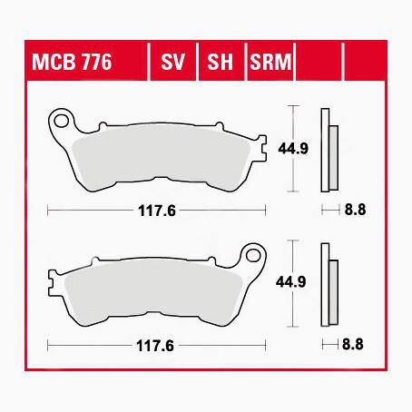 TRW Lucas Bremsbeläge Sintermetall Scooter MCB776SRM 117,6x44,9x8,8mm von TRW Lucas