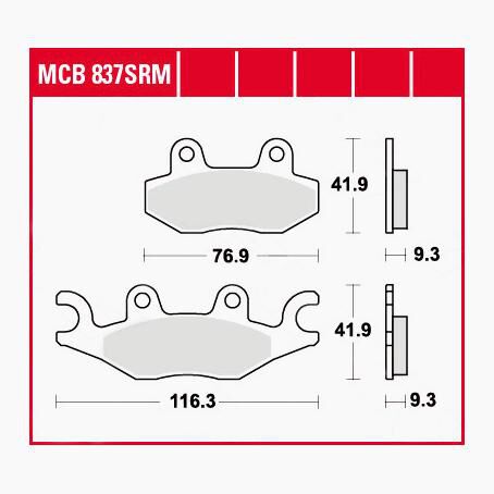 TRW Lucas Bremsbeläge Sintermetall Scooter MCB837SRM 76,9/116,3x41,9x9 von TRW Lucas