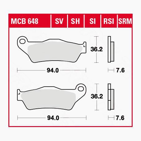 TRW Lucas Bremsbeläge Sintermetall Street MCB648SV 94x36,2x7,6mm von TRW Lucas