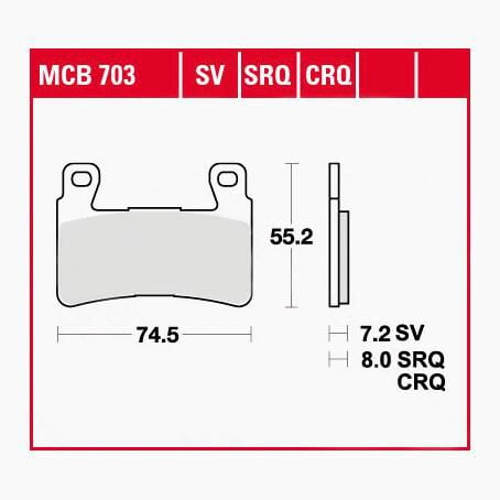 TRW Lucas Bremsbeläge Sintermetall Street MCB703SV 74,5x55,2x7,2mm von TRW Lucas