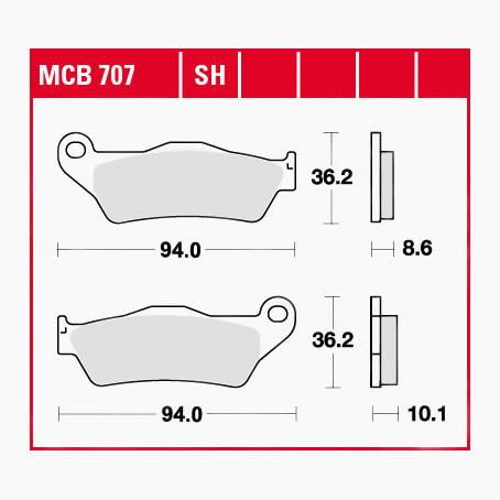 TRW Lucas Bremsbeläge Sintermetall Street MCB707SH 94x36,2x8,6/10,1mm von TRW Lucas