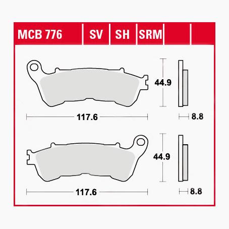 TRW Lucas Bremsbeläge Sintermetall Street MCB776SH 117,6x44,9x8,8mm von TRW Lucas