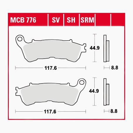 TRW Lucas Bremsbeläge Sintermetall Street MCB776SV 117,6x44,9x8,8mm von TRW Lucas