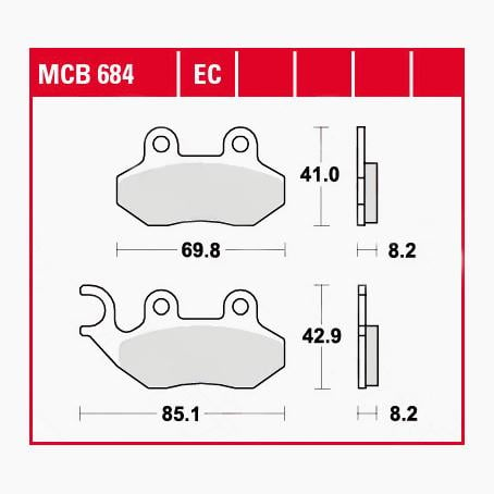 TRW Lucas Bremsbeläge organisch ECO MCB684EC 69,8/85,1x41/42,9x8,2mm von TRW Lucas