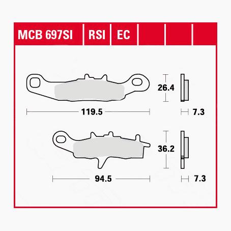 TRW Lucas Bremsbeläge organisch ECO MCB697EC 119,5/94,5x26,4/36,2x7,3 von TRW Lucas