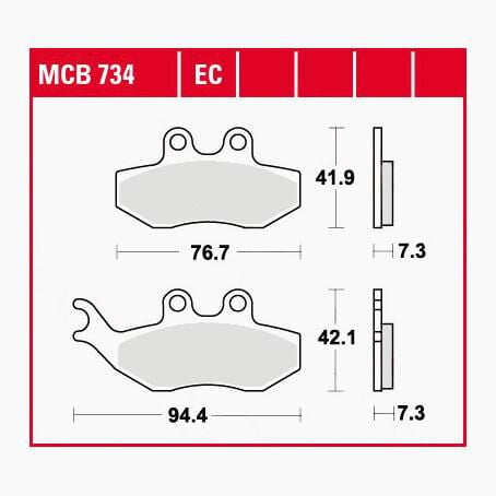 TRW Lucas Bremsbeläge organisch ECO MCB734EC 76,7/94,4x41,9/42,1x7,3mm von TRW Lucas