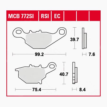 TRW Lucas Bremsbeläge organisch ECO MCB772EC 99,2/75,4x39,7/40,7x7,6/8 von TRW Lucas