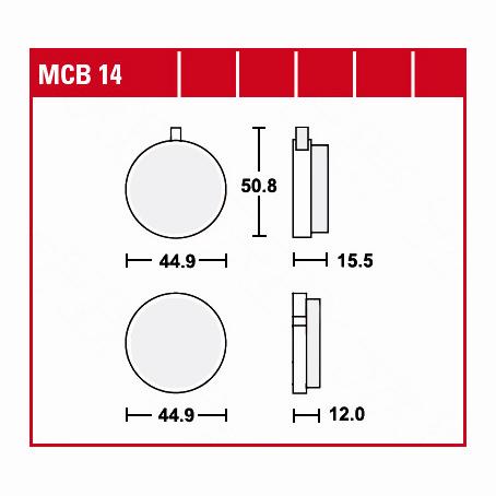 TRW Lucas Bremsbeläge organisch MCB14  44,9x44,9/50,8x12/15,5mm von TRW Lucas