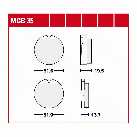 TRW Lucas Bremsbeläge organisch MCB35  51,6/51,9x19,5/13,7mm von TRW Lucas