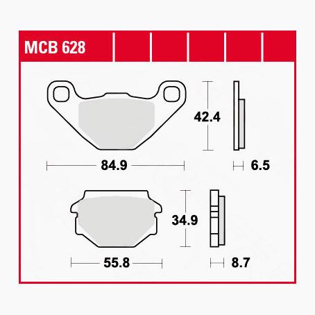 TRW Lucas Bremsbeläge organisch MCB628 84,9/55,8x42,4/34,9x6,5/8,7mm von TRW Lucas