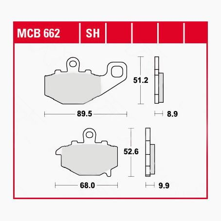 TRW Lucas Bremsbeläge organisch MCB662  89,5/68x51,2/52,6x8,9/9,9mm von TRW Lucas