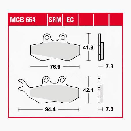 TRW Lucas Bremsbeläge organisch MCB664 76,9/94,4x41,9/42,1x7,3mm von TRW Lucas