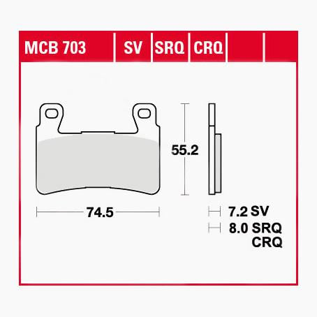 TRW Lucas Bremsbeläge organisch MCB703 74,5x55,2x7,2mm von TRW Lucas