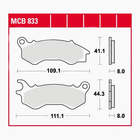 TRW Lucas Bremsbeläge organisch MCB833  109,1/111,1x41,1/44,3x8mm von TRW Lucas