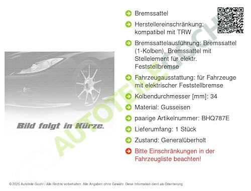 Bremssattel Kompatibel mit Land Rover Range Evoque 2011-2019 von Autoteile Gocht von TRW