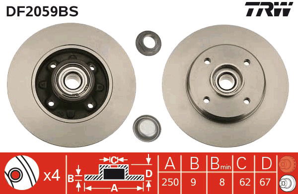 Bremsscheibe Hinterachse TRW DF2059BS von TRW