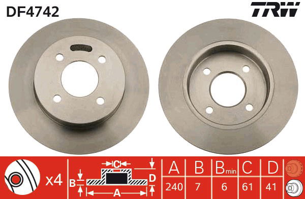 Bremsscheibe Hinterachse TRW DF4742 von TRW