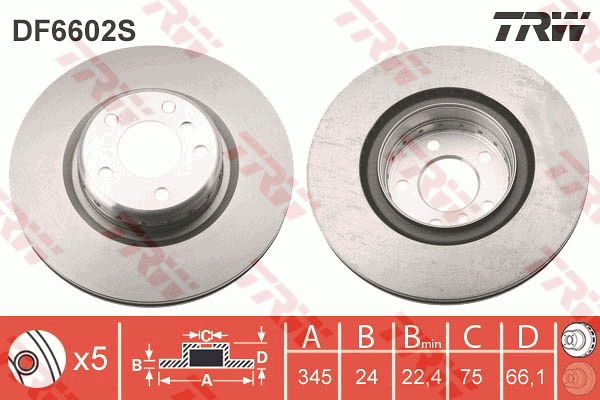 Bremsscheibe Hinterachse TRW DF6602S von TRW