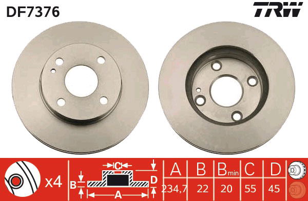 Bremsscheibe Vorderachse TRW DF7376 von TRW