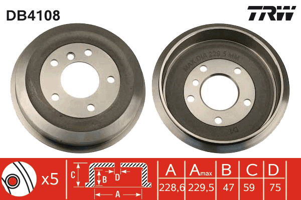 Bremstrommel Hinterachse TRW DB4108 von TRW